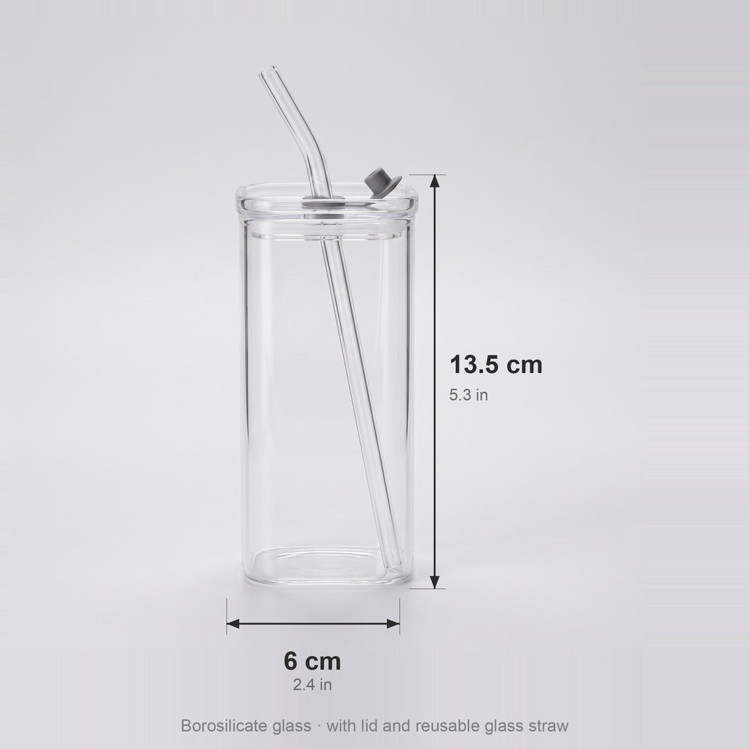 Iced coffee glass size guide — 13.5 cm high, 6 cm wide, 13 oz / 370 ml