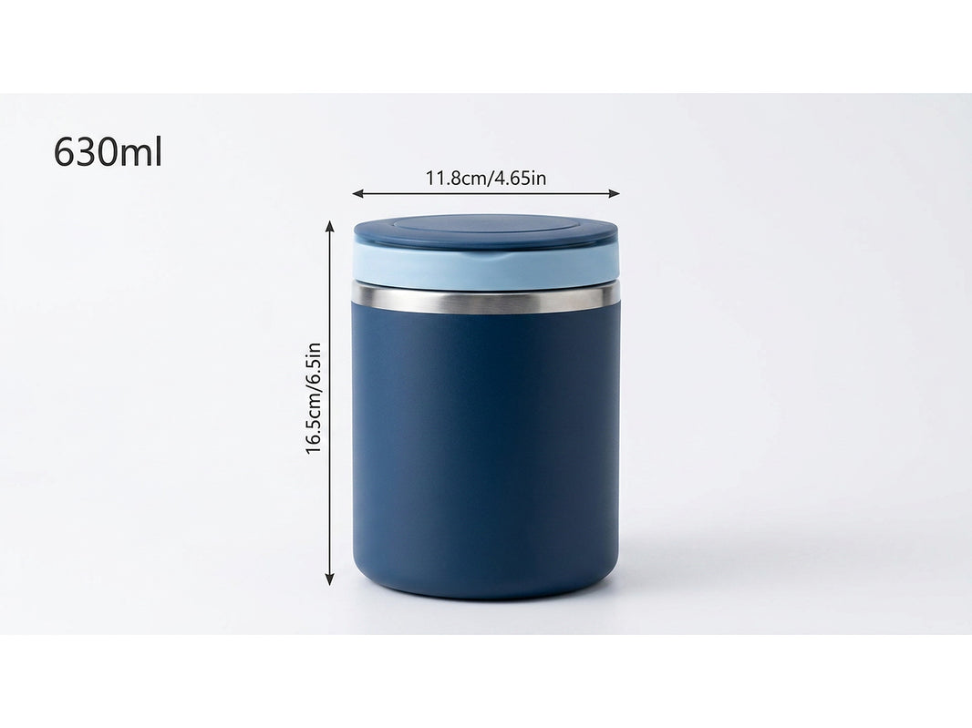 630ml insulated food jar size guide showing 16.5 cm tall by 11.8 cm wide with carry handle
