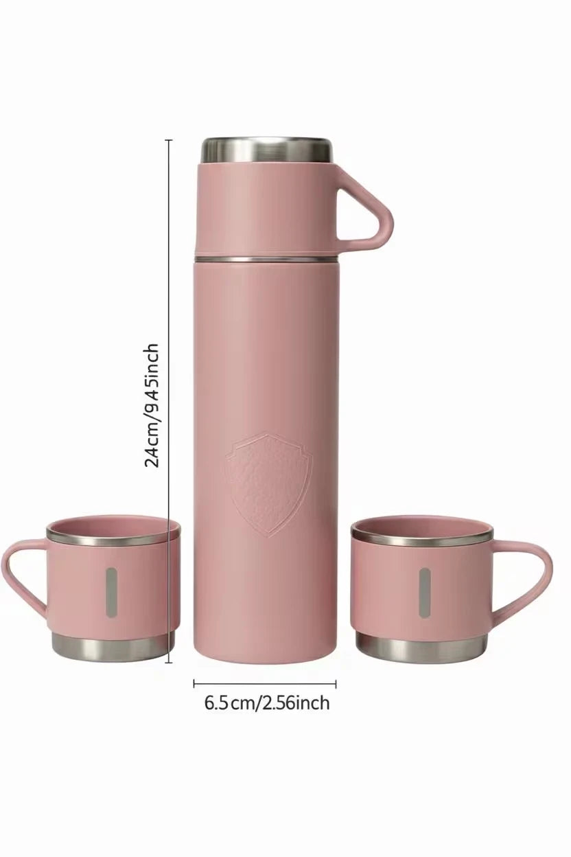 Personalised Insulated Pink Flask Set with 3 Cups - Personalized and Handmade