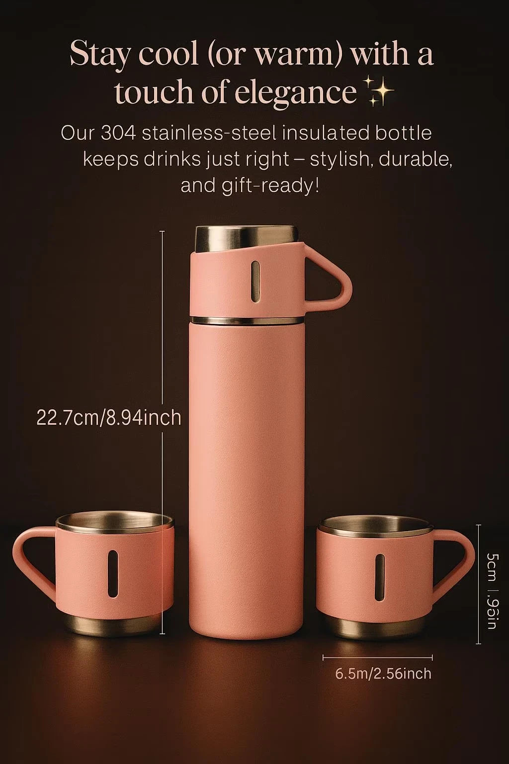 Close up detail of 500ml Customize Your Own Flask on Personalised Insulated Pink Flask Set with 3 Cups