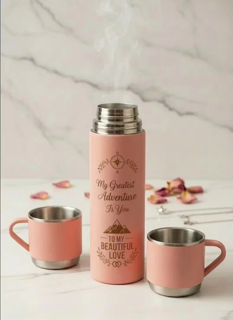 500ml   Customize Your Own Flask themed Personalised Insulated Pink Flask Set with 3 Cups