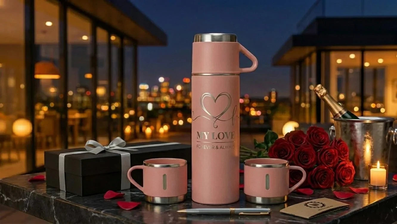 Customer favorite Personalised Insulated Pink Flask Set with 3 Cups featuring 500ml Customize Your Own Flask