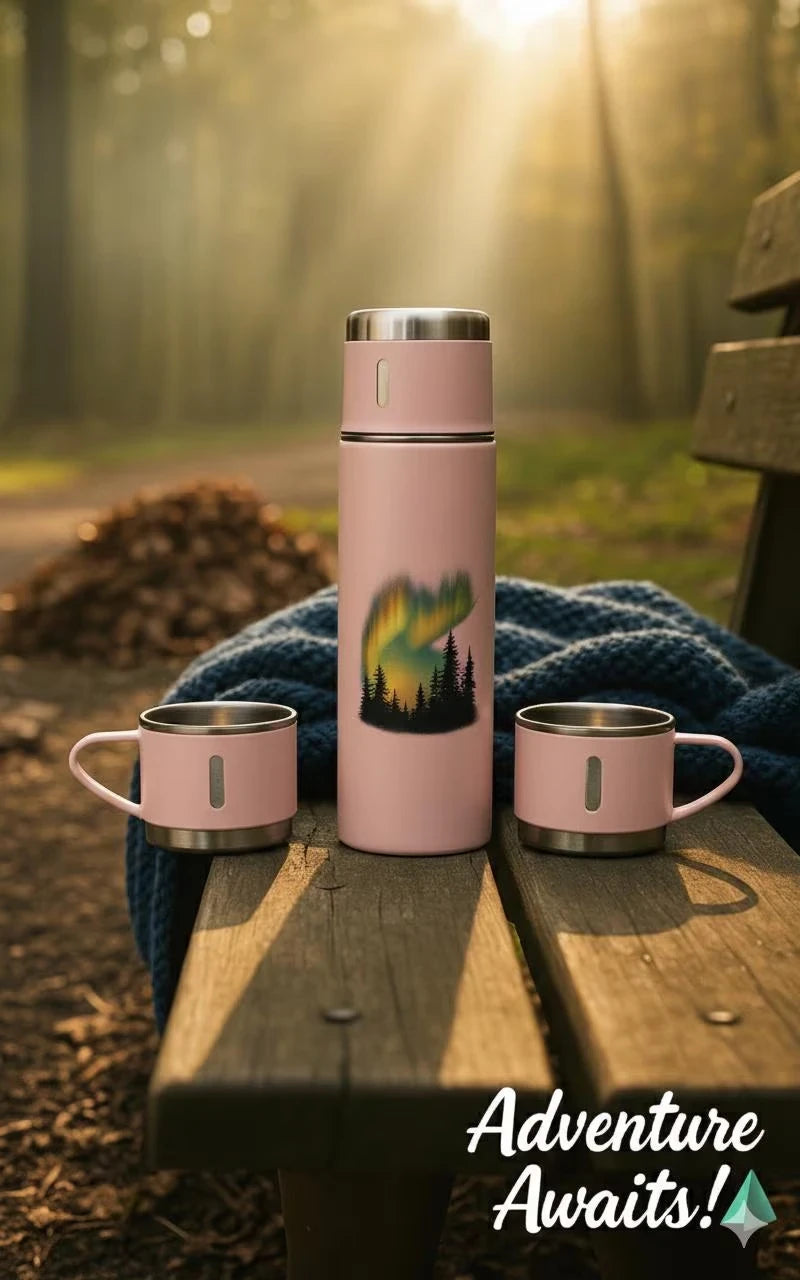 Unique Personalised Insulated Pink Flask Set with 3 Cups gift idea
