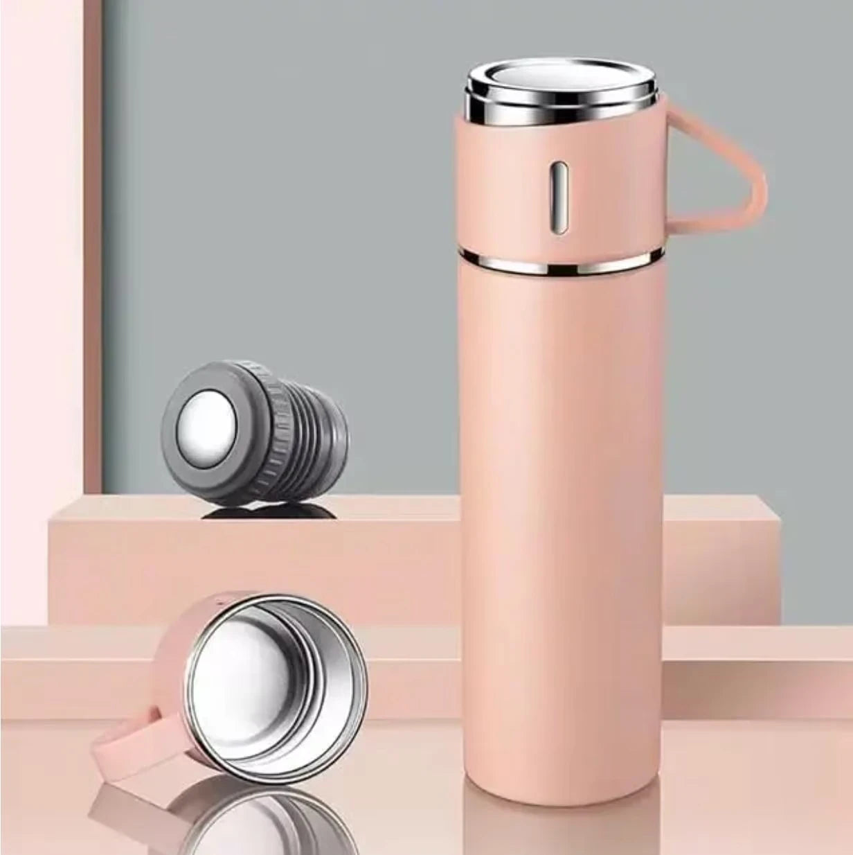 Unique Personalised Insulated Pink Flask Set with 3 Cups gift idea