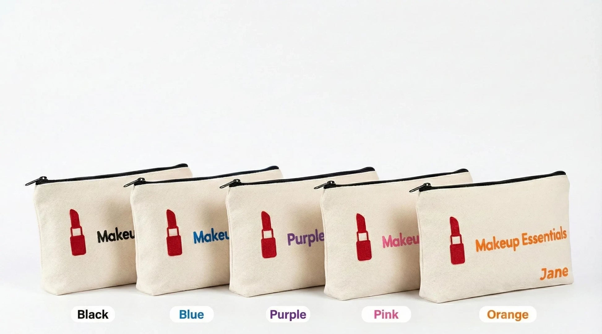 Custom Name Cosmetic Pouch  Bridesmaid Proposal Gift  Teacher Pencil Case  Canvas Zipper Pouch themed Personalised Makeup Bag with Puff Print