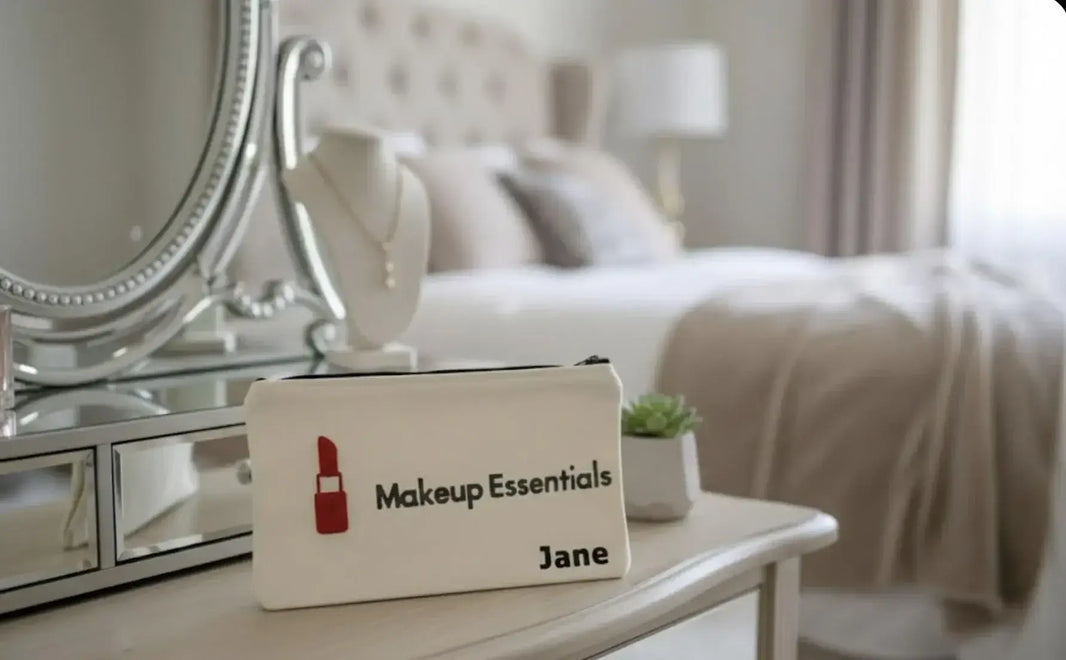Unique Personalised Makeup Bag with Puff Print gift idea