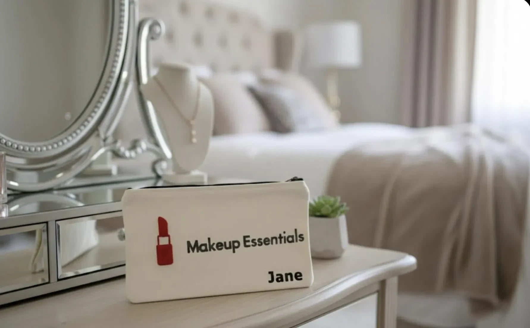 Unique Personalised Makeup Bag with Puff Print gift idea