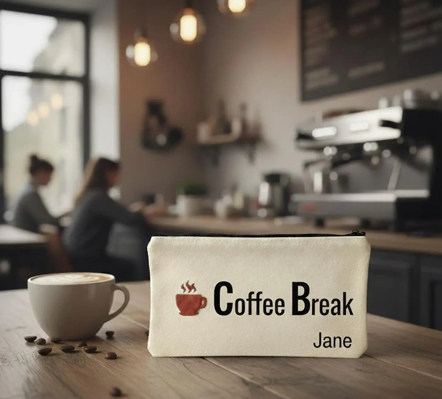 Zoomed in view of Personalised Makeup Bag with Puff Print