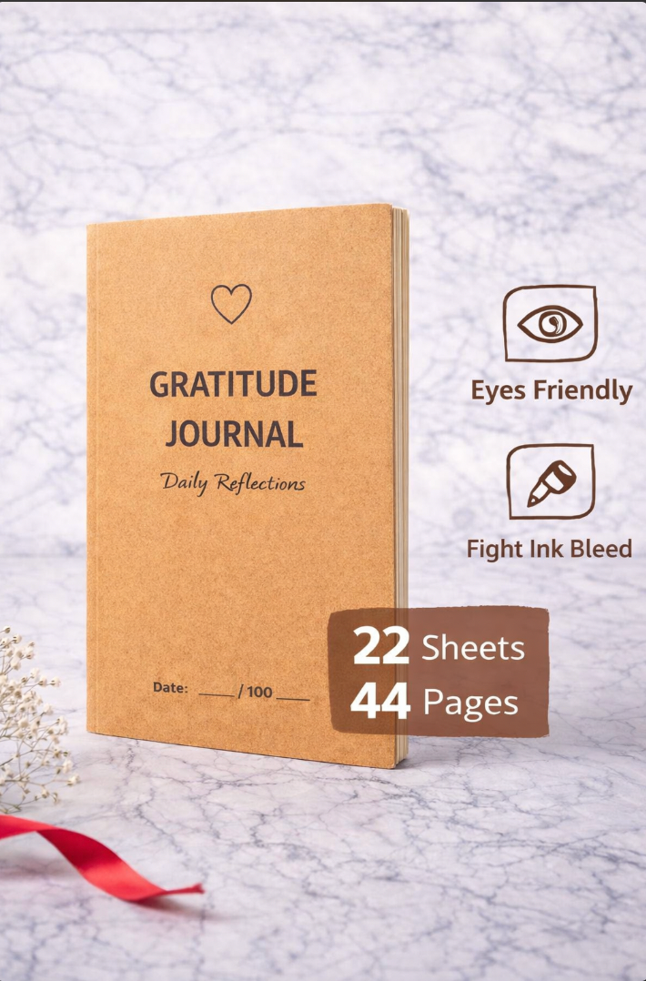 Gratitude journal with kraft paper cover on a light gray background