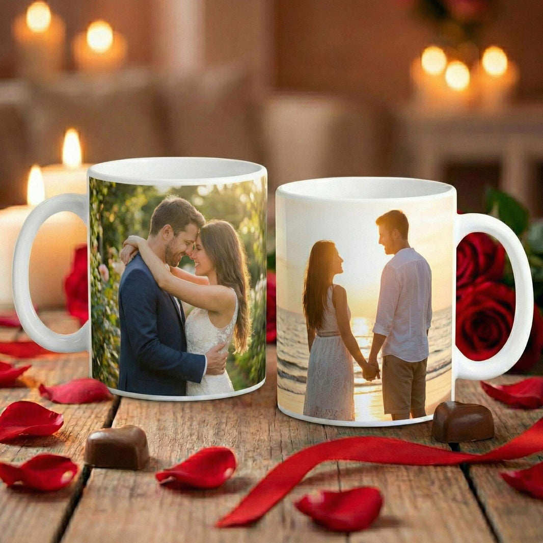 Custom couple photo mug, personalised romantic coffee cup gift for boyfriend girlfriend UK