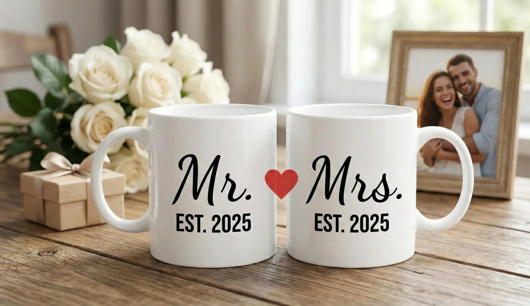 Personalised wedding mugs Mr and Mrs custom coffee cups gift for newlyweds