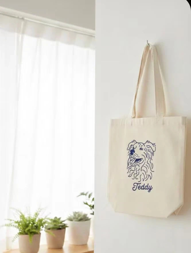Custom Line Art Canvas Bag themed Personalised Pet Portrait Tote Bag