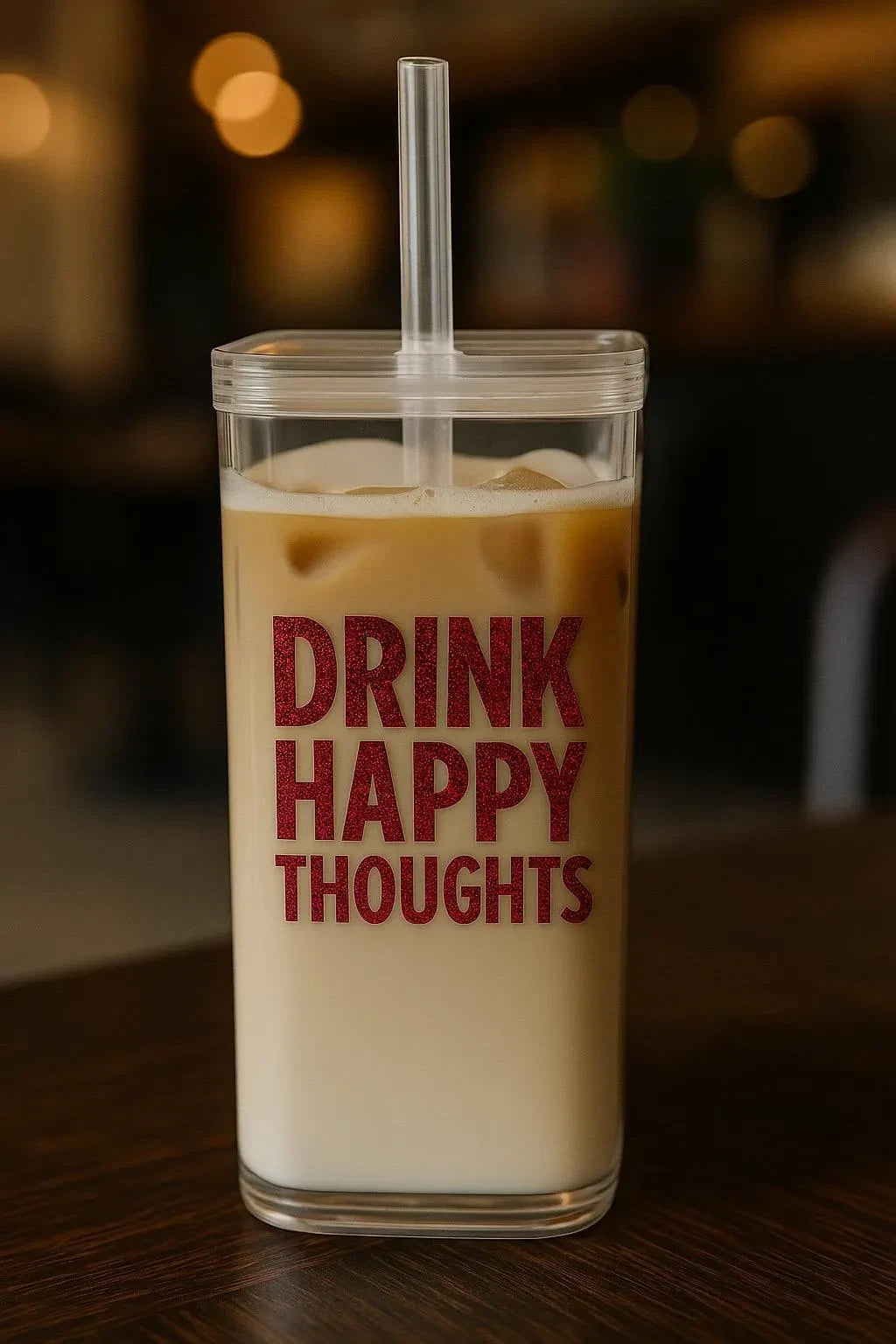 Customer favorite Personalised Square Glass Iced Coffee Cup featuring Borosilicate Tumbler with Lid & Straw