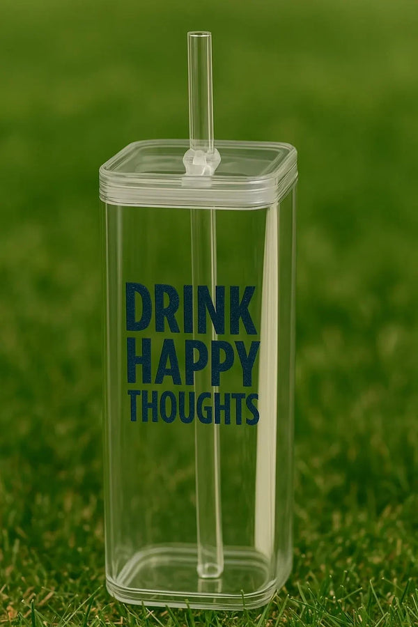 Main view of Personalised Square Glass Iced Coffee Cup featuring Borosilicate Tumbler with Lid & Straw