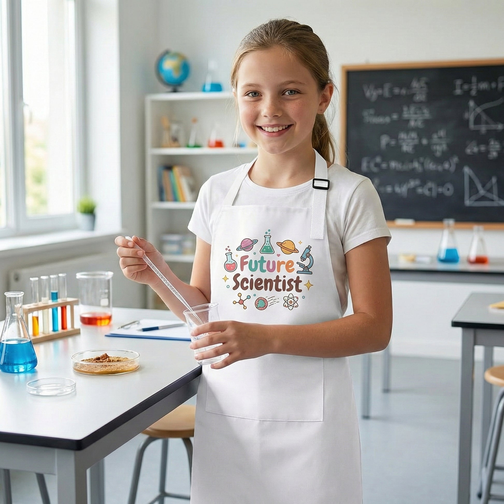 Personalised White Kids Apron | Adjustable Baking & Art Smock (Ages 3-13) - Laren Craft
