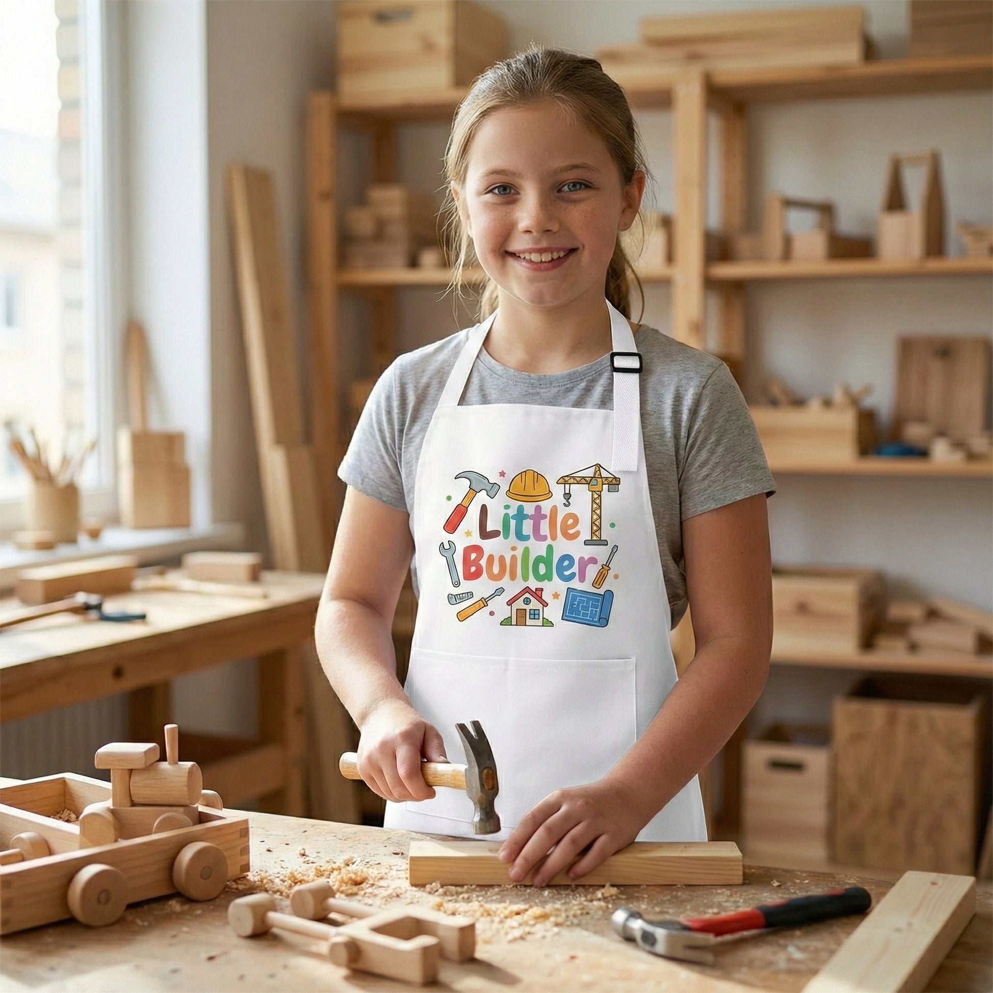 Personalised White Kids Apron | Adjustable Baking & Art Smock (Ages 3-13) - Laren Craft