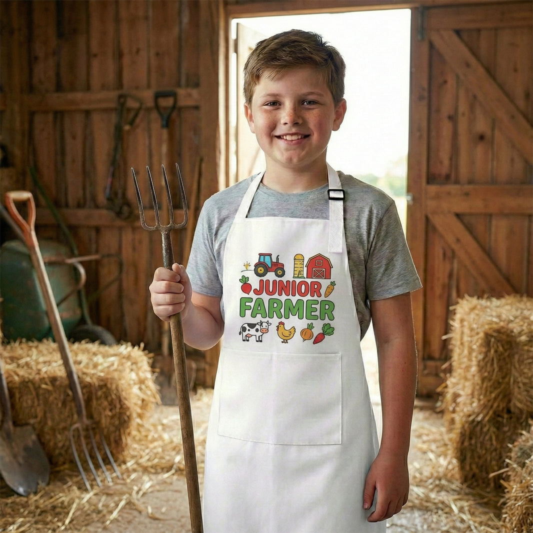 Kids apron adjustable neck strap showing sizing flexibility