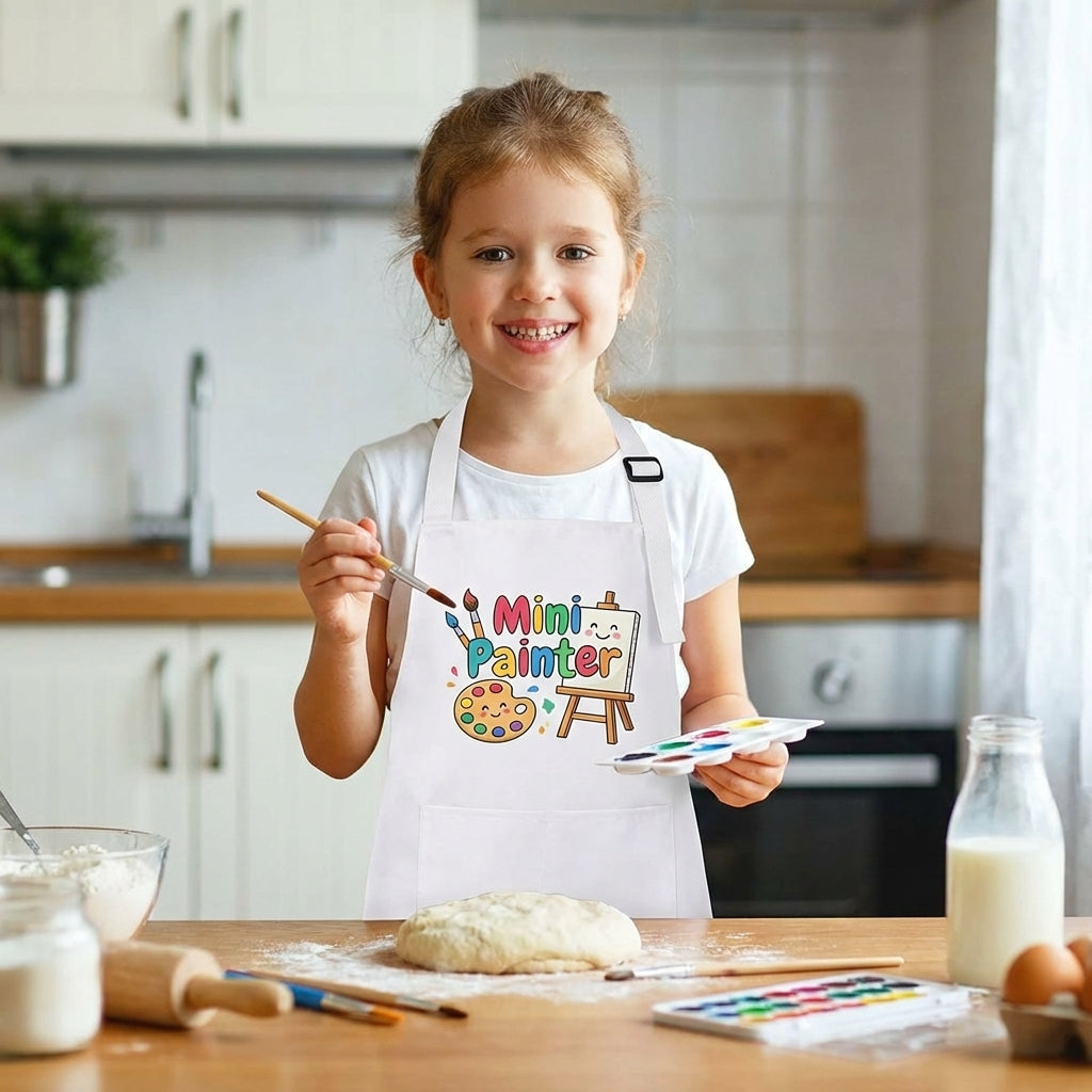 Personalised White Kids Apron | Adjustable Baking & Art Smock (Ages 3-13) - Laren Craft