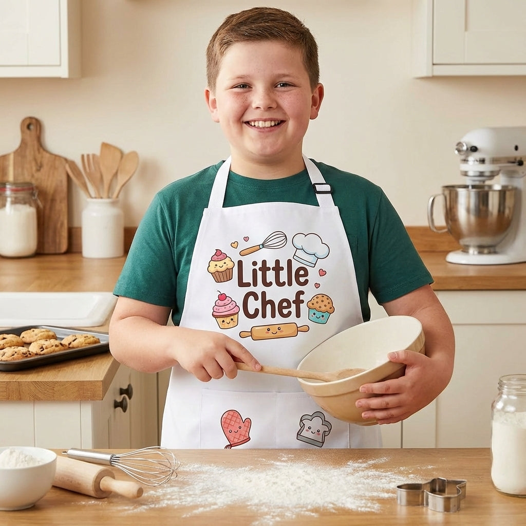 Personalised White Kids Apron | Adjustable Baking & Art Smock (Ages 3-13) - Laren Craft