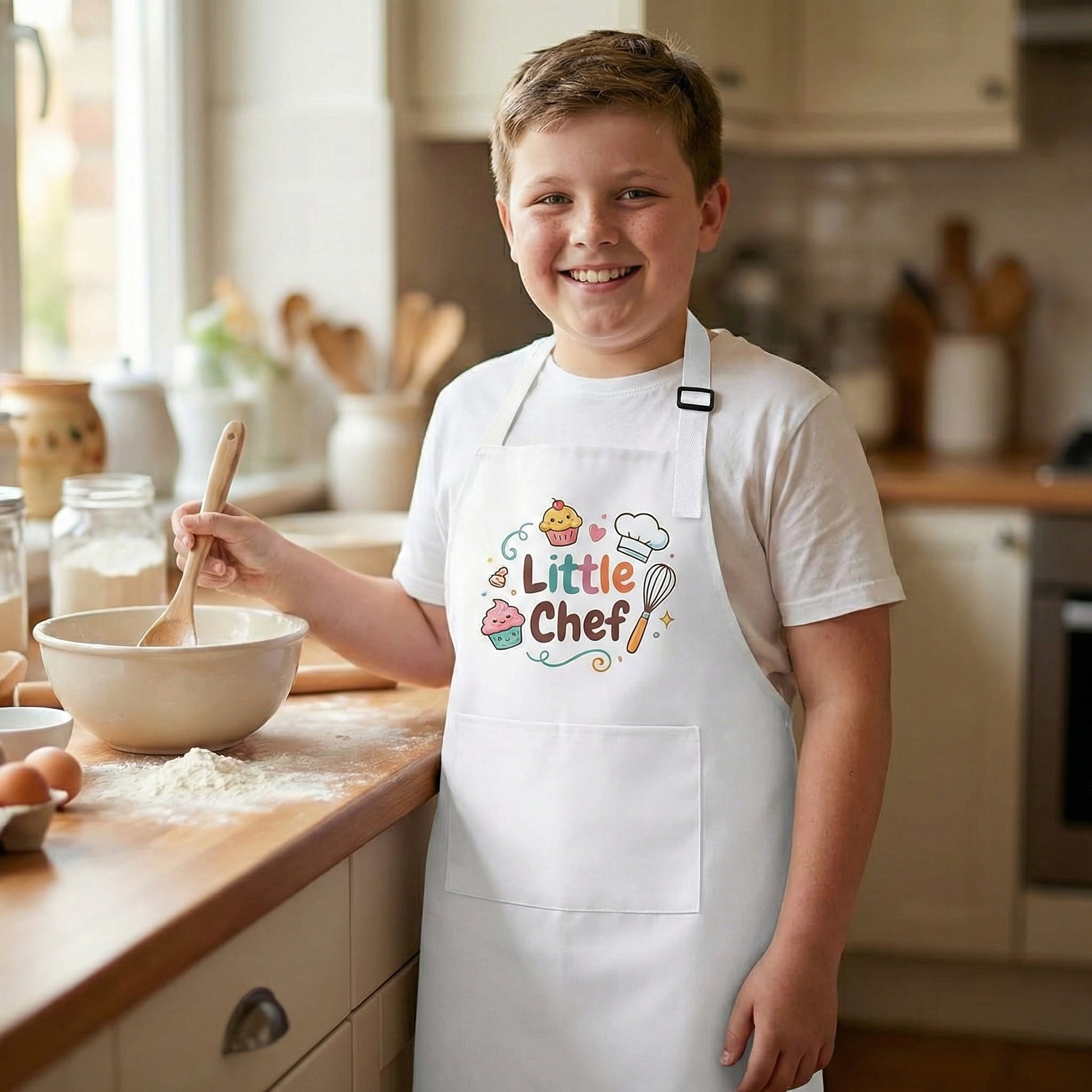 Personalised White Kids Apron | Adjustable Baking & Art Smock (Ages 3-13) - Laren Craft