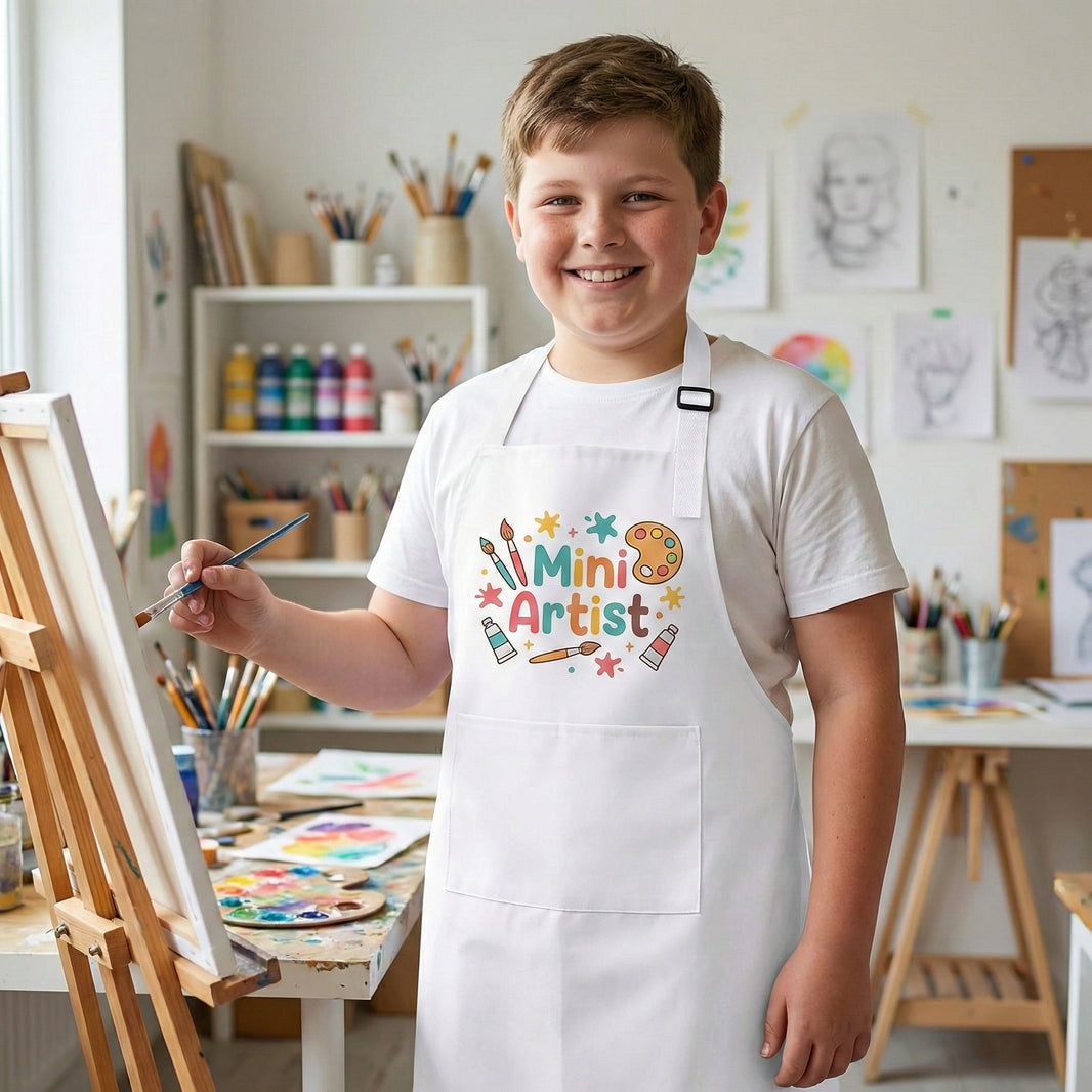 Custom image print quality shown on white apron fabric surface