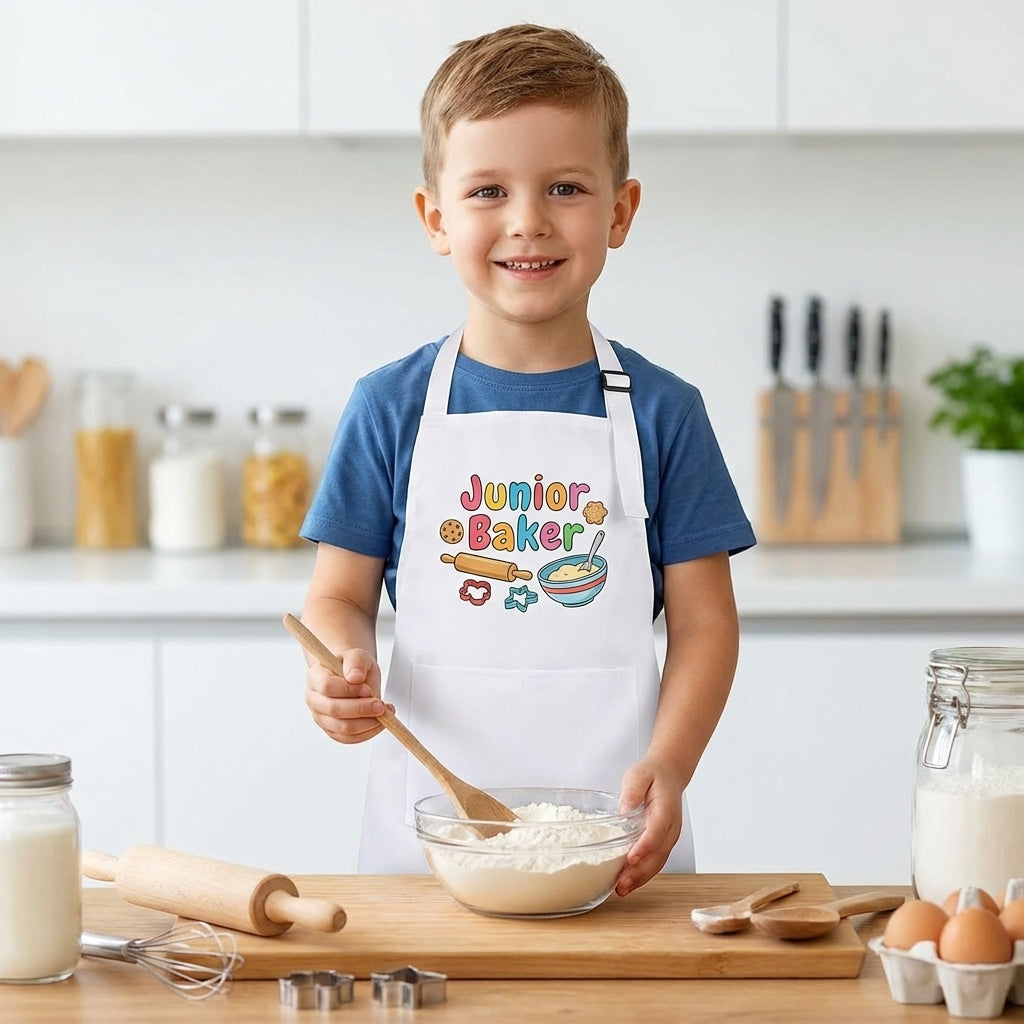 Personalised White Kids Apron | Adjustable Baking & Art Smock (Ages 3-13) - Laren Craft