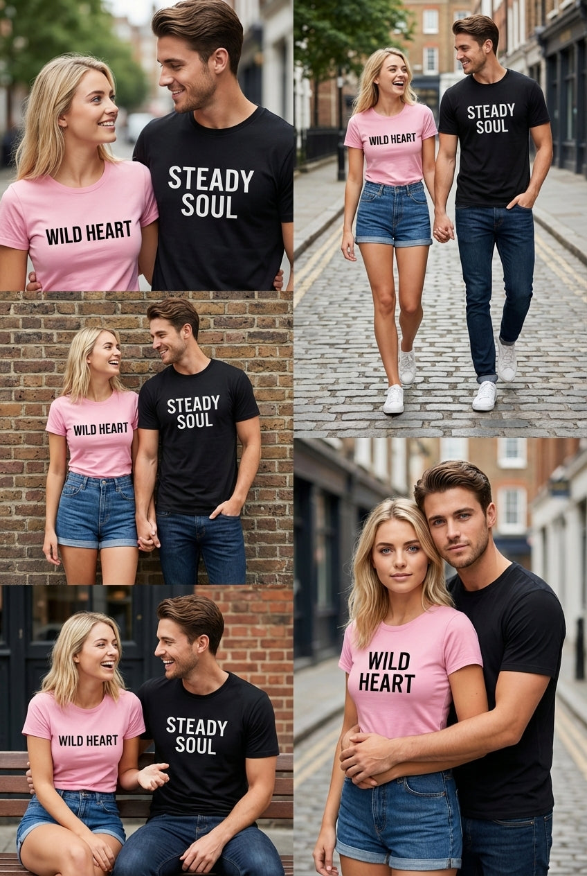Wild Heart & Steady Soul Matching Couple T-Shirts | Premium Cotton - Laren Craft