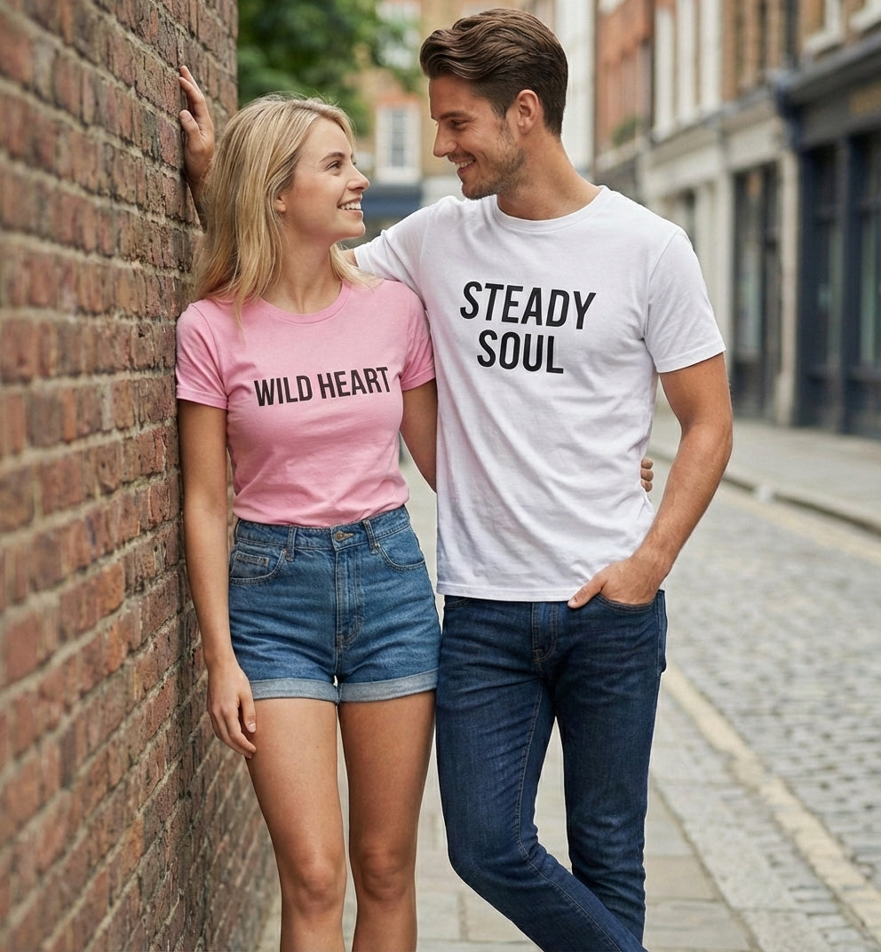 Wild Heart & Steady Soul Matching Couple T-Shirts | Premium Cotton - Laren Craft