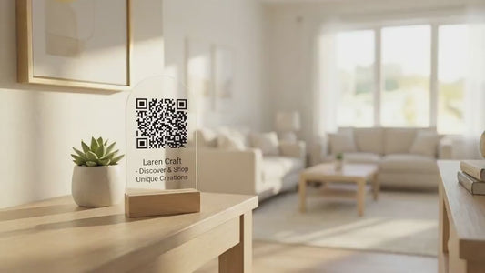 Custom Arched Acrylic Sign with Wood Base | Bespoke QR Code, WiFi, Quote or Logo Plaque | Personalised Minimalist Decor