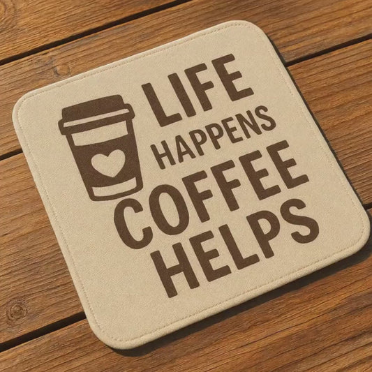 Personalised Fabric Coffee Coaster | Funny Quote Desk Accessory | Soft-Touch Custom Mug Rug Gift