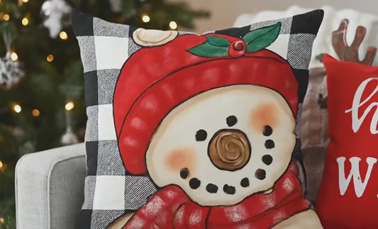 Customer favorite Christmas Pillow Covers Set of 4 featuring Buffalo Plaid Reindeer & Snowman