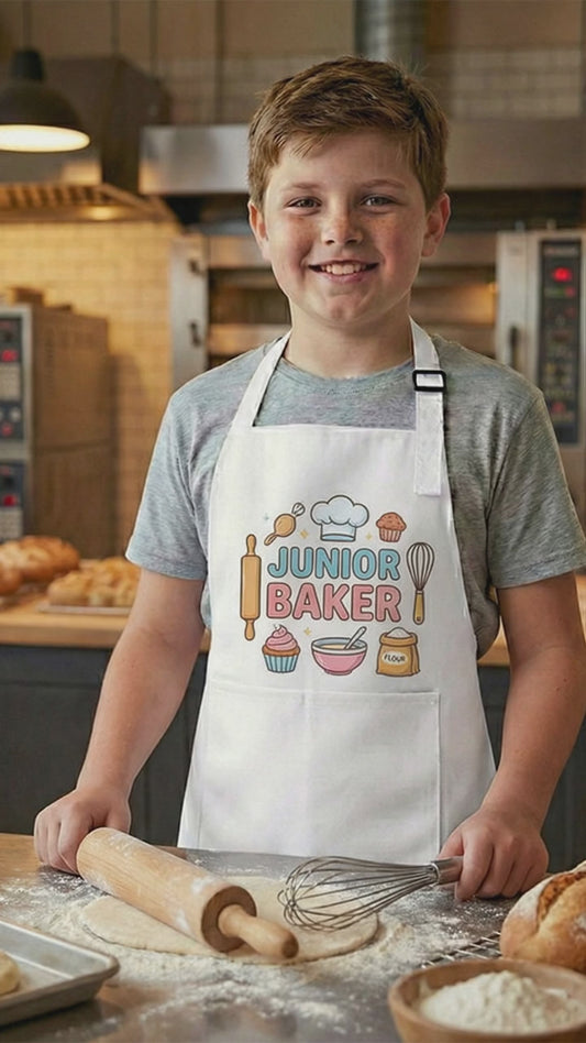 Personalised White Kids Apron | Adjustable Baking & Art Smock (Ages 3-13)