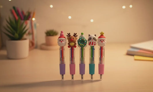 Christmas 4-in-1 Multi-Colour Pen Set | 5 Retractable Mini Ballpoint Pens | Cute Stocking Fillers