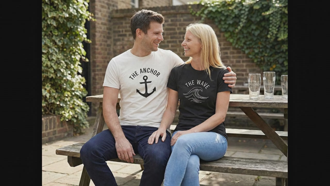 The Anchor & The Wave Matching Couple T-Shirts | Nautical Cotton Set