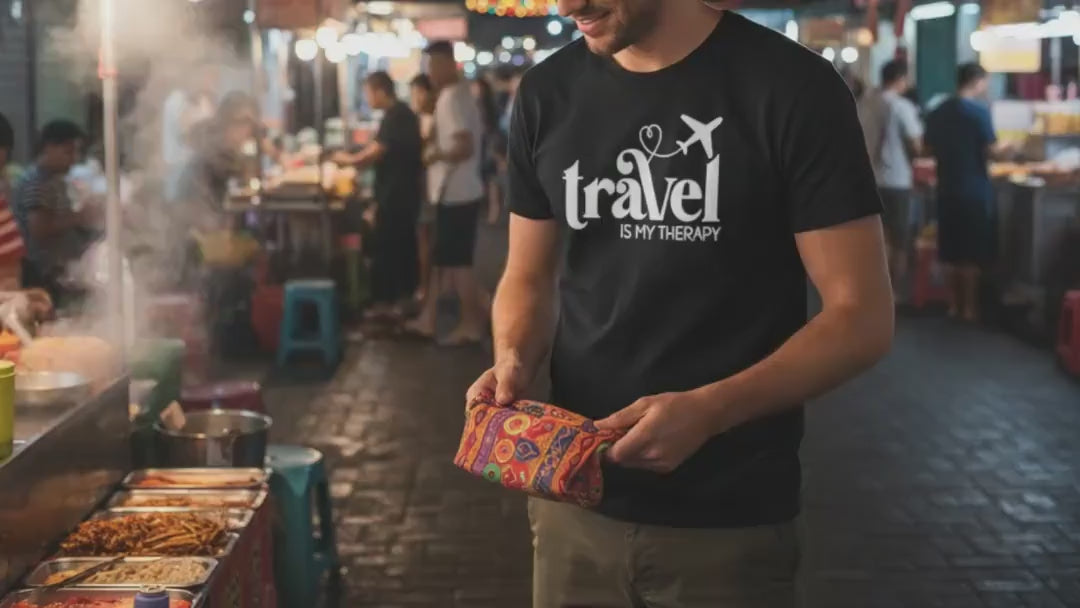 "Travel Is My Therapy" T-Shirt | Men's Wanderlust Airplane Tee | 100% Cotton Gift for Travellers
