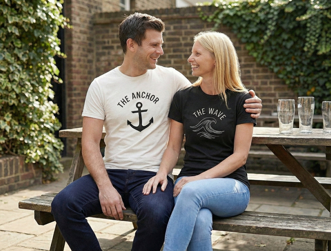 The Anchor & The Wave Matching Couple T-Shirts | Nautical Cotton Set - Laren Craft