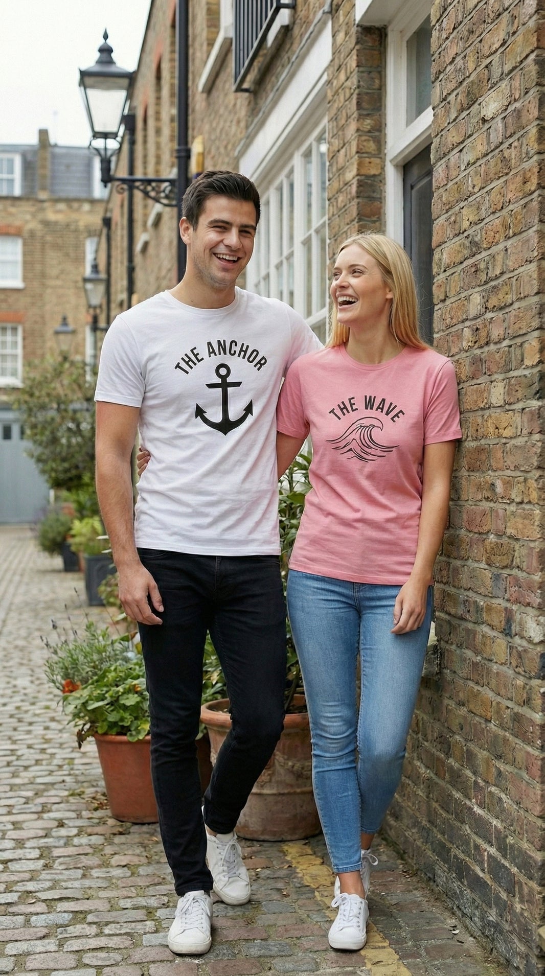 The Anchor & The Wave Matching Couple T-Shirts | Nautical Cotton Set - Laren Craft