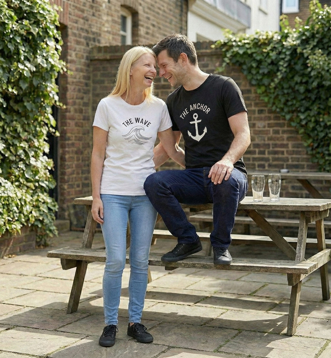 The Anchor & The Wave Matching Couple T-Shirts | Nautical Cotton Set - Laren Craft