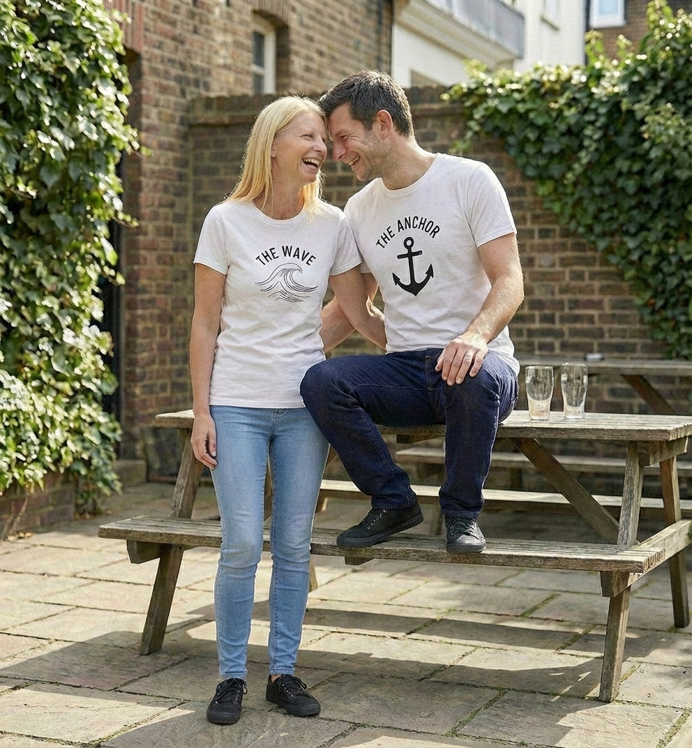 The Anchor & The Wave Matching Couple T-Shirts | Nautical Cotton Set - Laren Craft