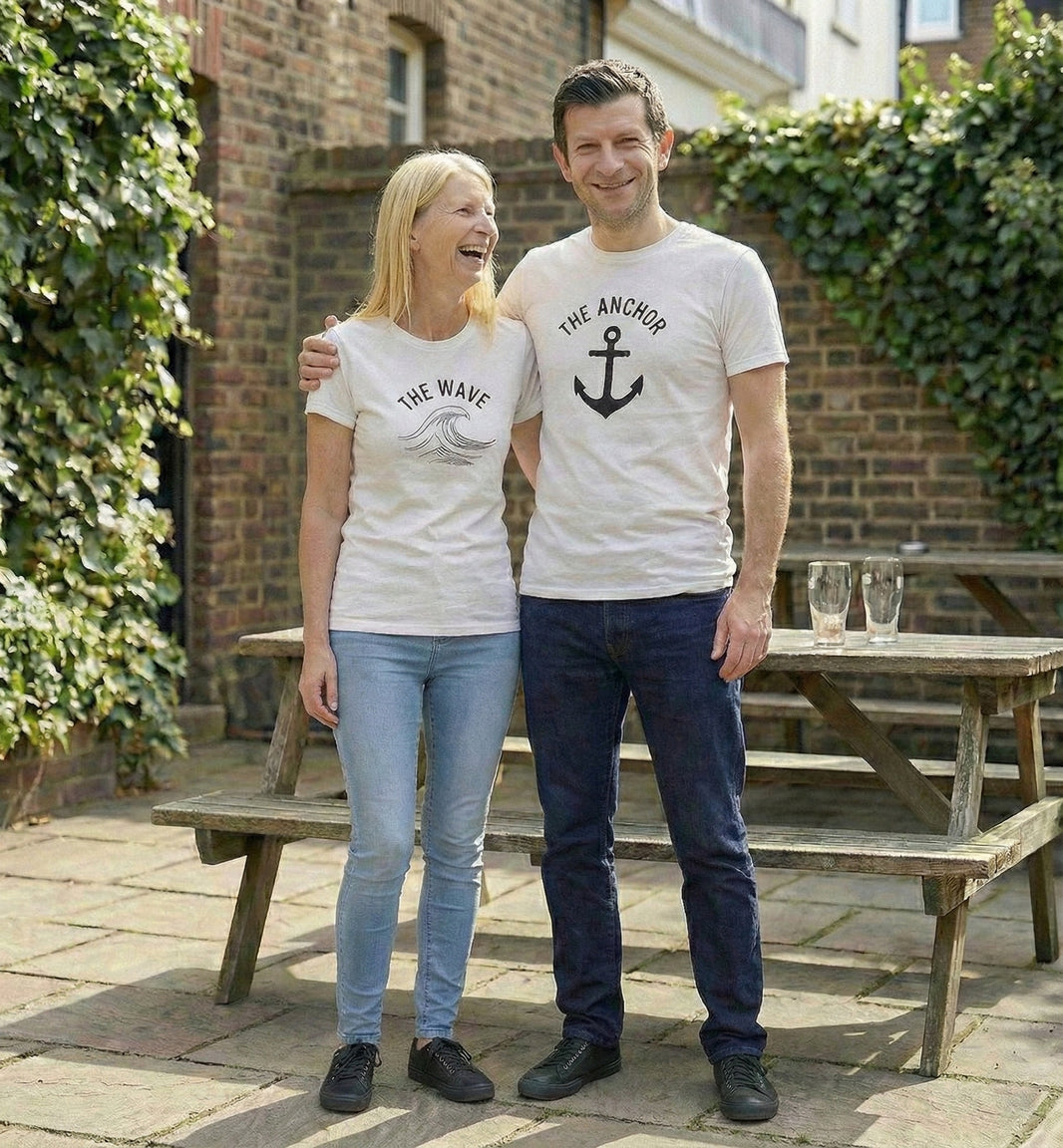 The Anchor & The Wave Matching Couple T-Shirts | Nautical Cotton Set - Laren Craft