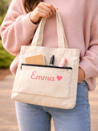 Personalised Tote Bag with Zipper Pocket. Your bag, your name