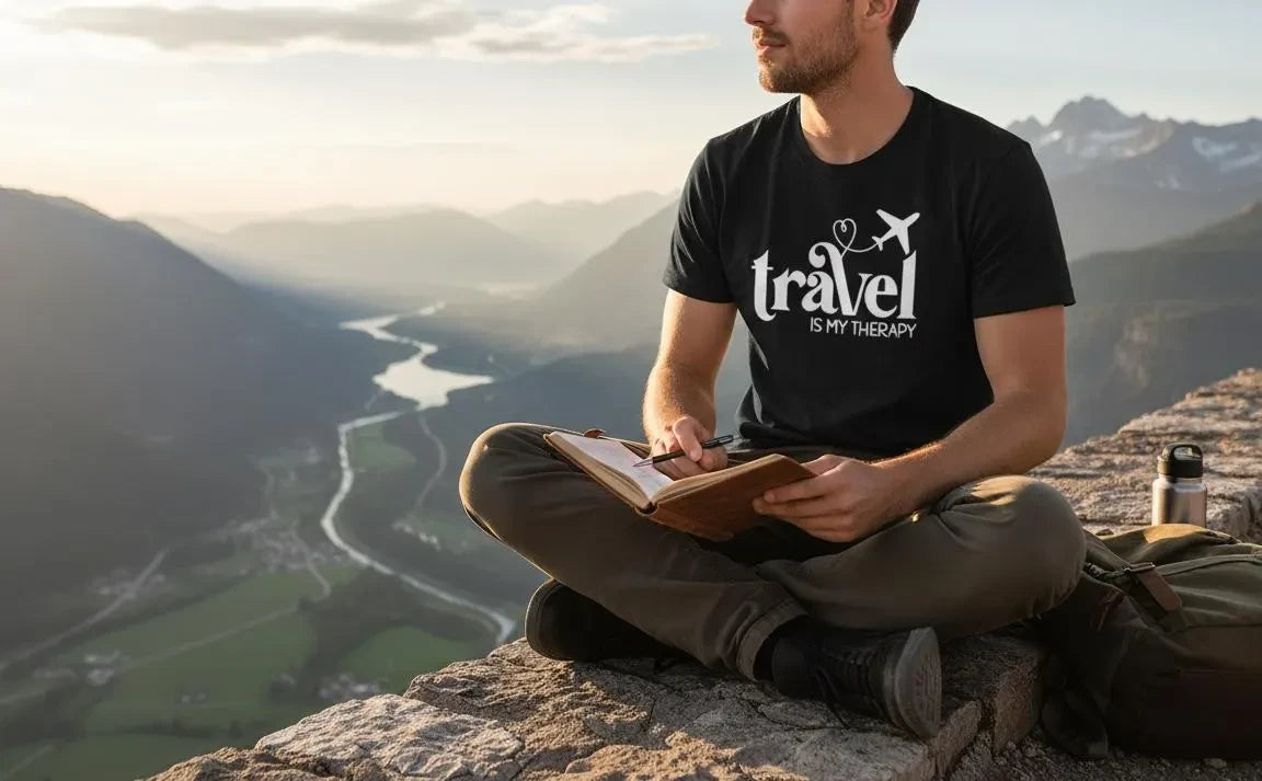 Travel Is My Therapy Shirt Men's Wanderlust Tee Airplane Gift - Personalized and Handmade