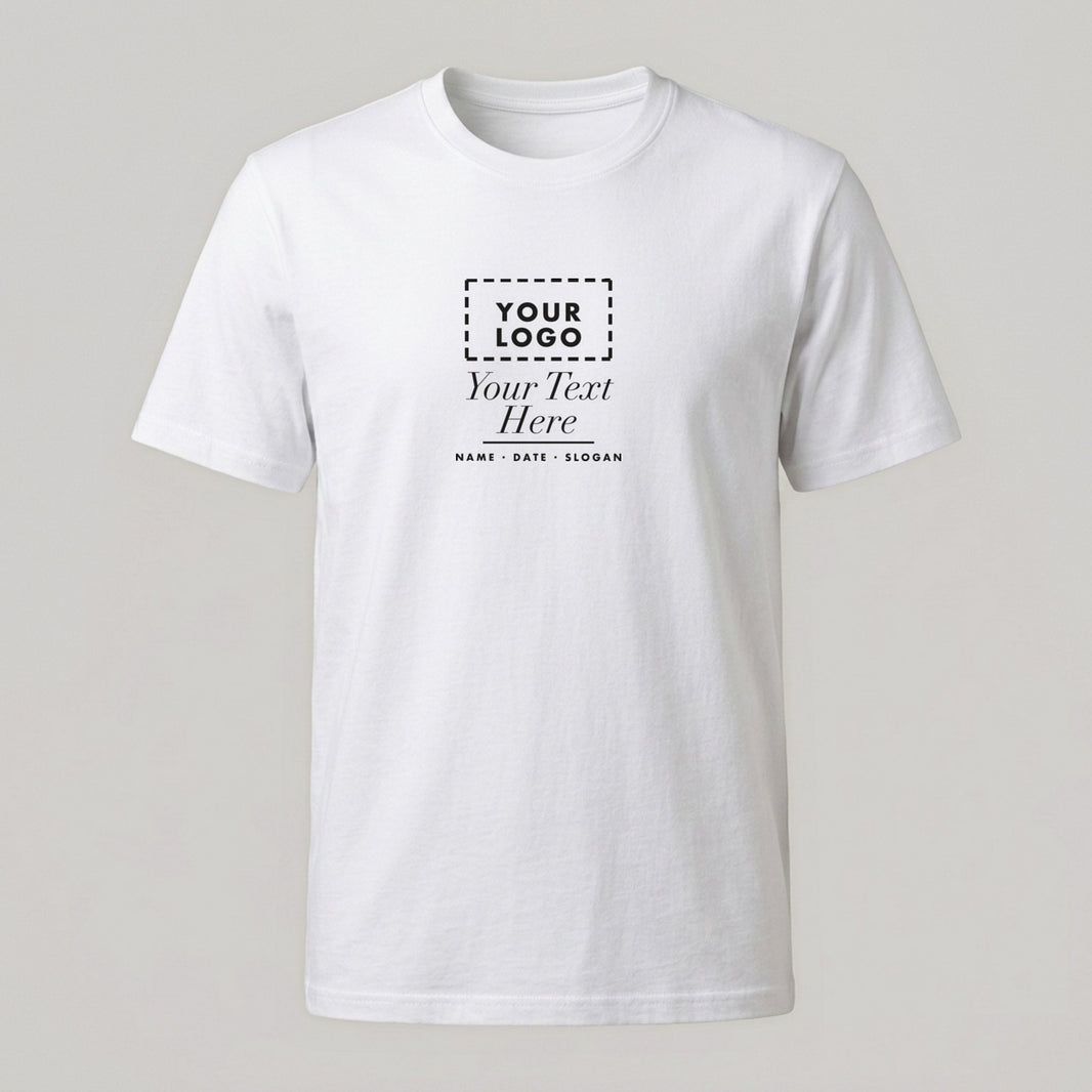 White crew neck personalised t-shirt with a custom chest print
