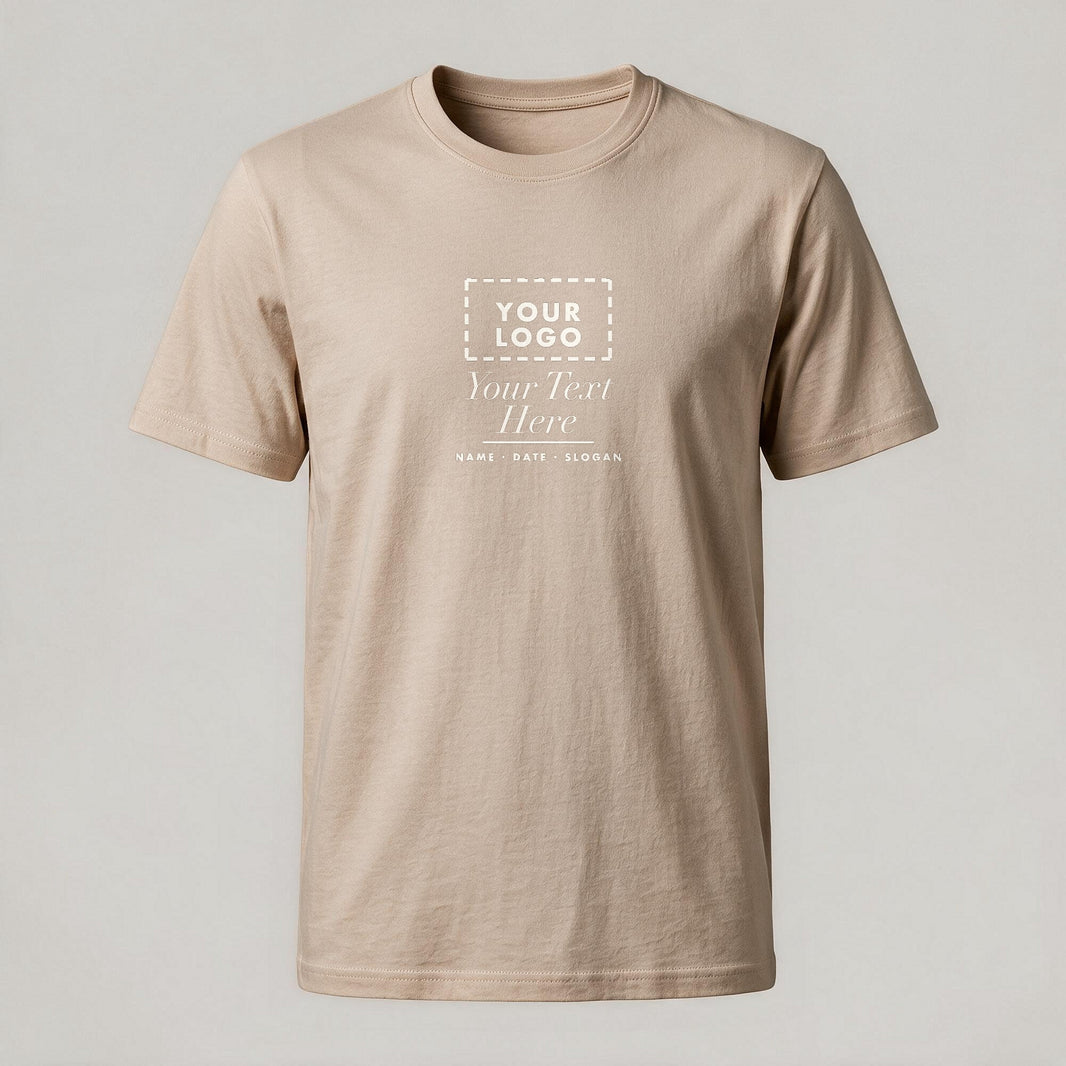 Sand crew neck personalised t-shirt with a custom chest print