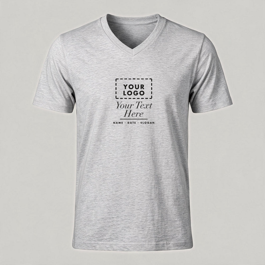 Heather grey V-neck personalised t-shirt with a custom chest print