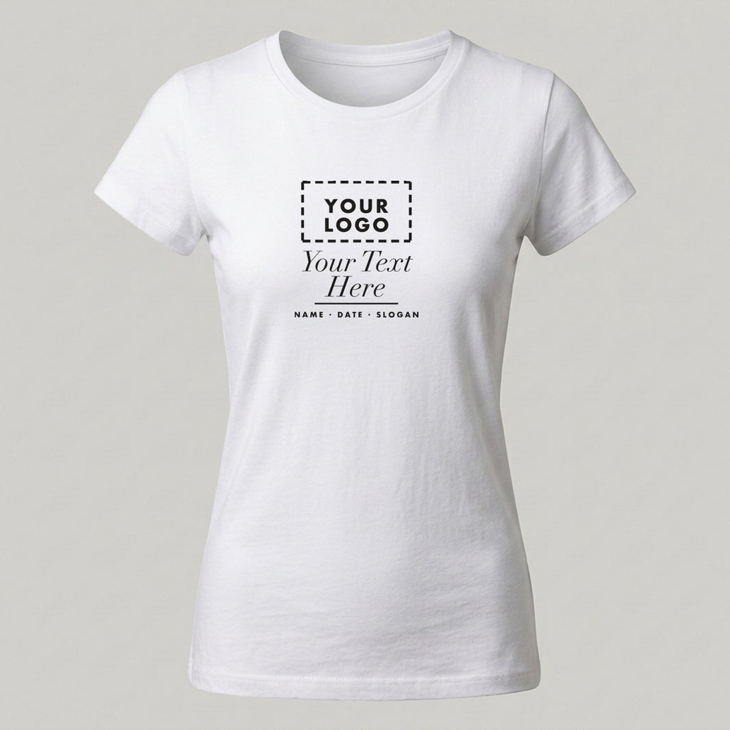 White ladies crew neck personalised t-shirt with a custom chest print